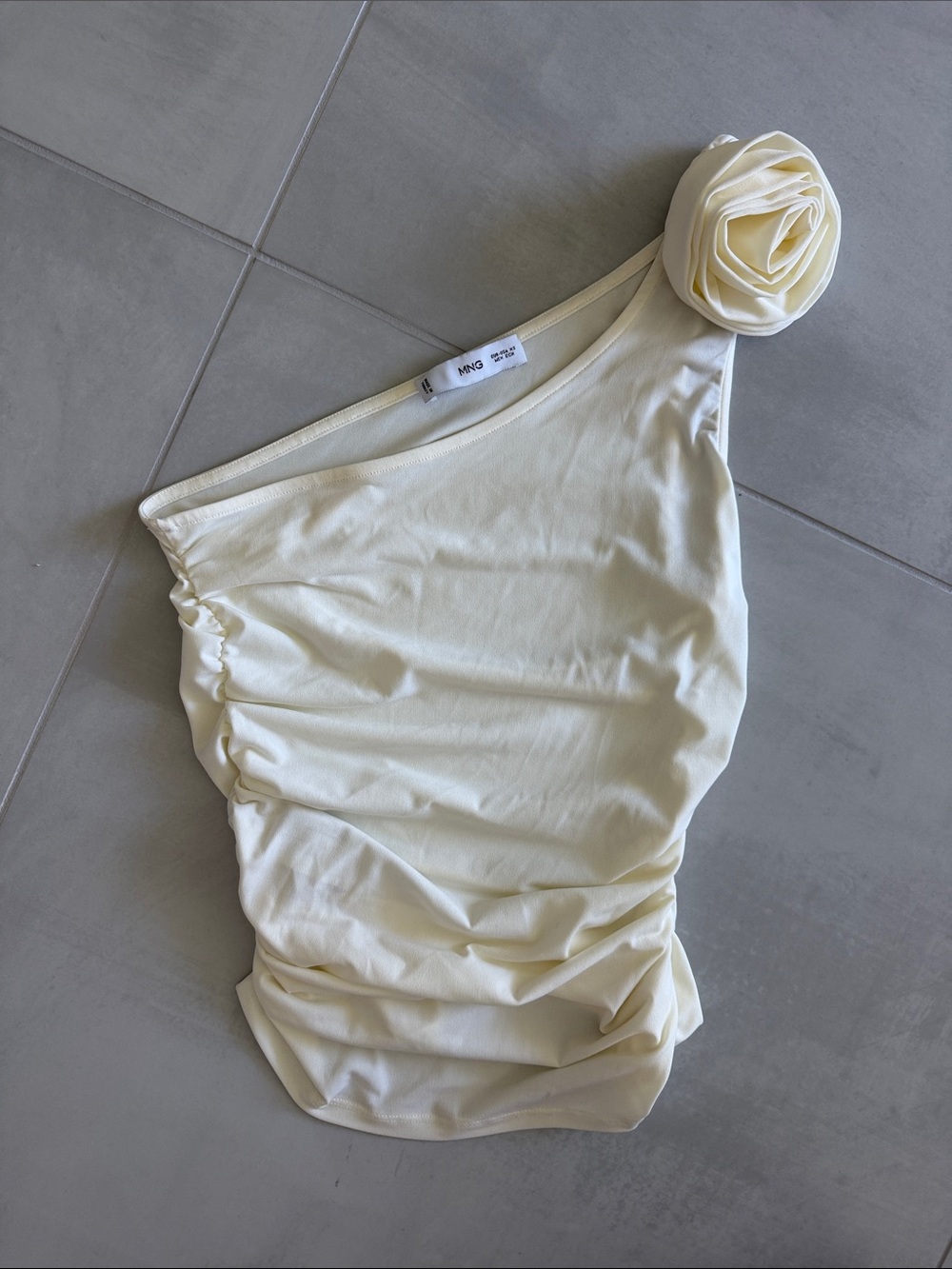 Mango One-Shoulder Cream Top with Rosette